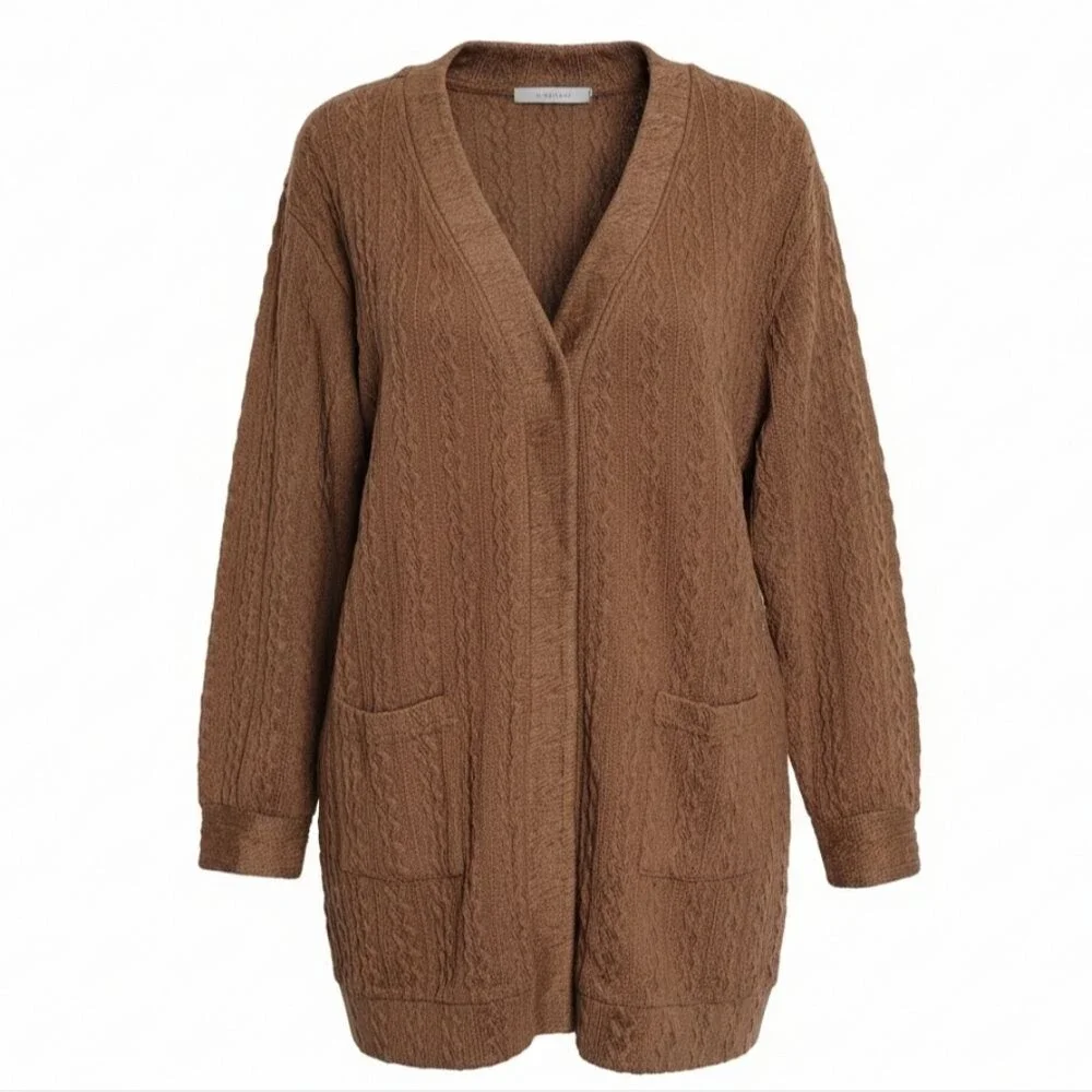 JULYCLO Brown Cable Knit Cardigan Sweaterw Pockets -NIP